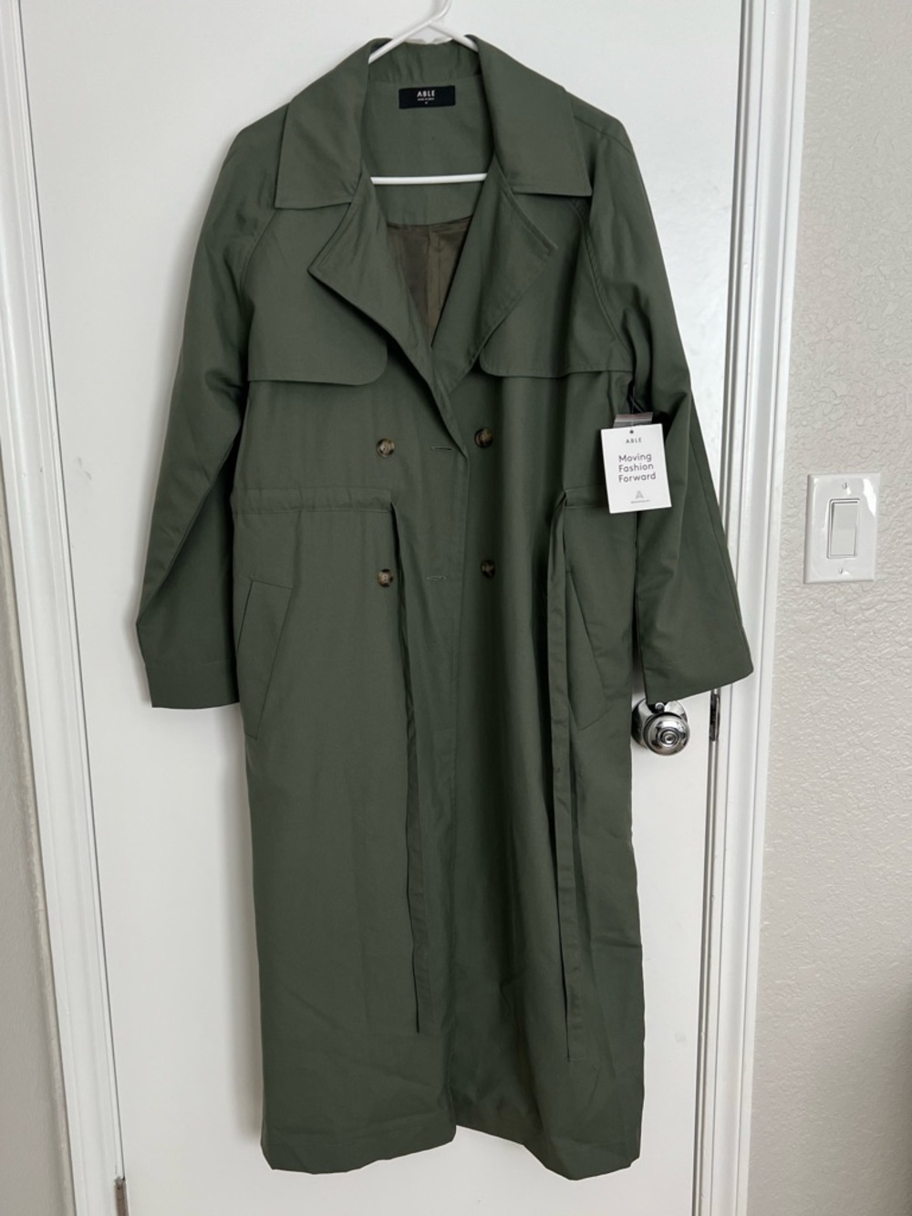 Able Kimberly Olive Green Double-Breasted Trench Coat